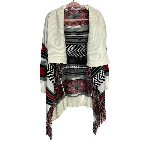 Trendology Sweaters - Selfie Couture by Trendology Bulky Ivory Red Black Boho Cardigan Sweater S/M